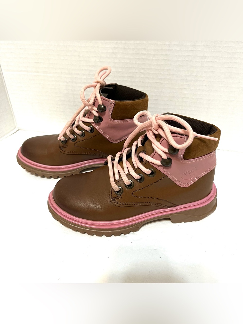 Andrea Girls Brown and Pink Lace-Up Outdoor Hiking Boots Toddler Size 11.5